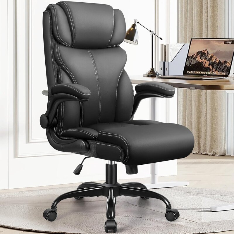 كرسي مكتب مريح ، كراسي مكتب كمبيوتر كبيرة وطويلة ، مقعد جلدي قابل للتعديل مع ظهر عالٍ وقلب