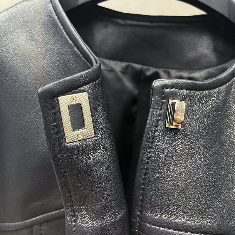 جاكيت جلدي بتصميم جديد للسيدات بخصر باسك معطف من الجلد الطبيعي ملابس خروج للنساء GT5541