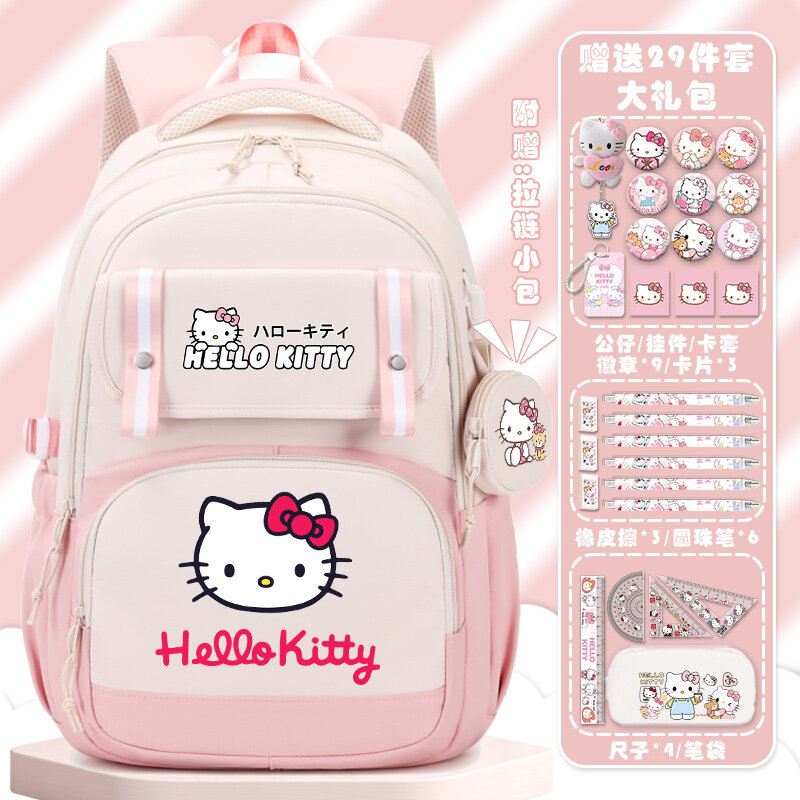 Sanrio Hello Kitty حقيبة مدرسية للطلاب ، سعة كبيرة ، كرتون للأطفال ، خفيفة الوزن ، حقيبة ظهر بكتف مزدوج ، جديدة