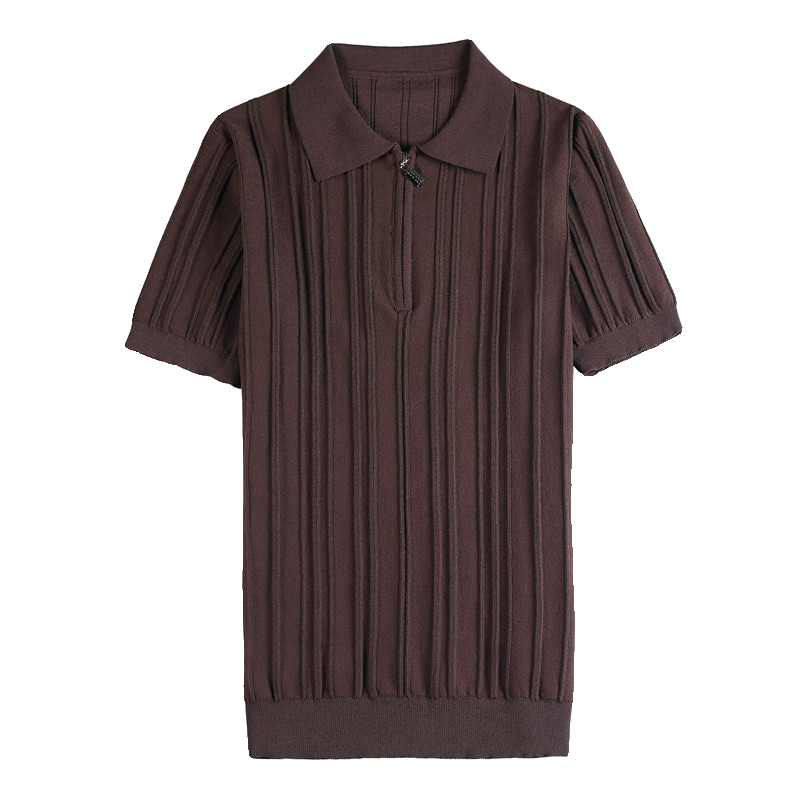 قمصان بولو بأكمام قصيرة تناسب الجسم للرجال ، قمصان منسوجة بخطوط ، تصميم بسحاب ، موضة غير رسمية ، طراز جديد ، مقاس كبير ، 4XL