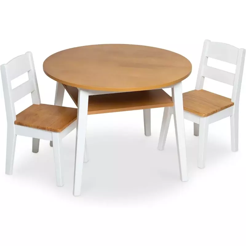 مجموعة أثاث طاولة خشبية للأطفال ، حبيبات خشبية خفيفة وأبيض ، تشطيب بلونين ، نشاط بلونين