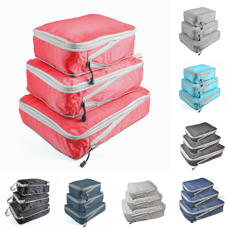 طقم حقائب تخزين قابلة للضغط مكون من ثلاث قطع مكعب تغليف مضغوط منظم حقائب سفر منظم حقائب سفر قابلة للطي