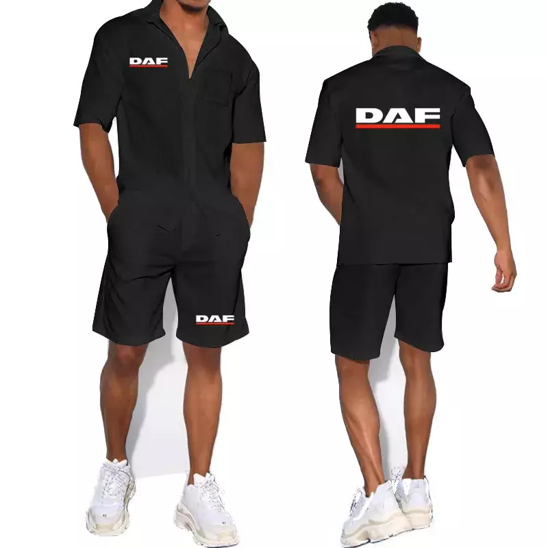 2024 New Summer Men's short-sleeved suit Loose Casual Sports Suit Truck DAF printing High-quality buckle Short-sleeved Shorts