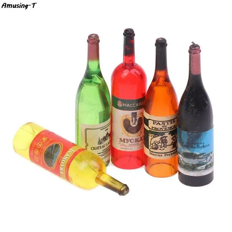 دمية مصغرة اكسسوارات الأثاث ، محاكاة زجاجة النبيذ الأحمر ، لعب نموذج الديكور ، 5 قطعة لكل مجموعة