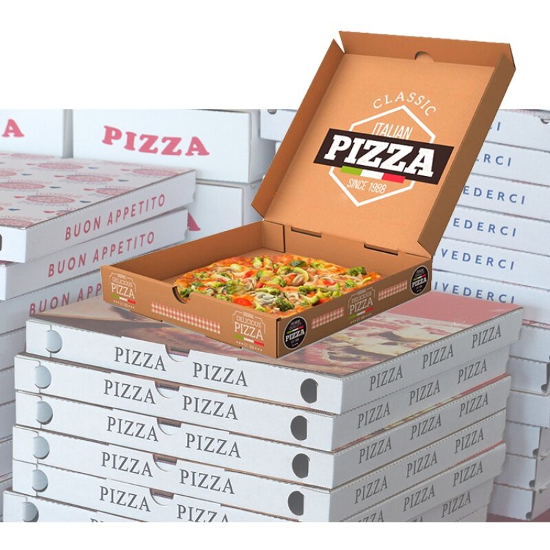 حاويات طعام بيضاء من الكرافت ، مناسبة للبطاطس المقلية برغر صندوق بيتزا ، منتجات صديقة للبيئة للاستعمال بالجملة ، منتجات مخصصة ، 9 "12" 16 "18"