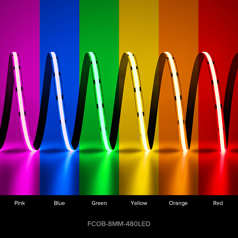 أزرق أبيض أحمر أخضر وردي أصفر مرن عكس الضوء RA90 Cob LED قطاع FCOB LED قطاع 12 فولت مرنة 5 مللي متر عرض 8 مللي متر
