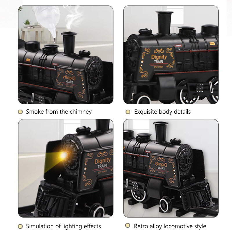 موسيقى كهربائية خفيفة الكلاسيكية سبائك الدخان المسار قطار الرجعية البخار قاطرة نموذج السكك الحديدية 103 سنتيمتر لعب الأطفال