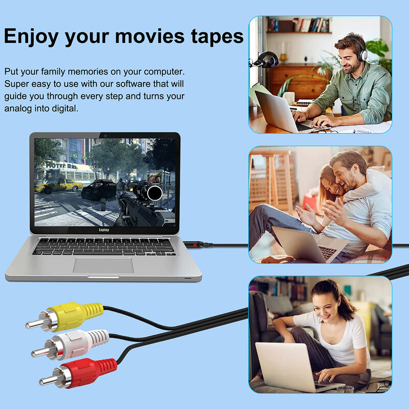 USB فيديو بطاقة التقاط الصوت والفيديو VHS إلى RCA الرقمية إلى USB 2.0 جهاز التقاط الصوت محول محول سهلة لتغطية VCR DVR TV ل Win7/8/10