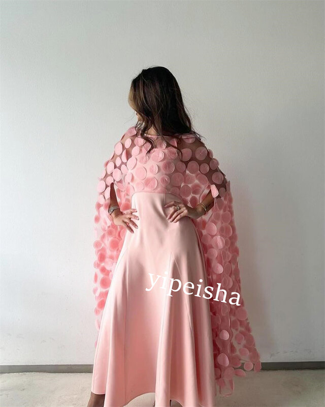 فستان سهرة كروي بنمط جيرسي ، المملكة العربية السعودية ، ارتياد ، على شكل حرف A ، رقبة مغرفة ، فستان مخصص للمناسبات ، فساتين متوسطة الطول