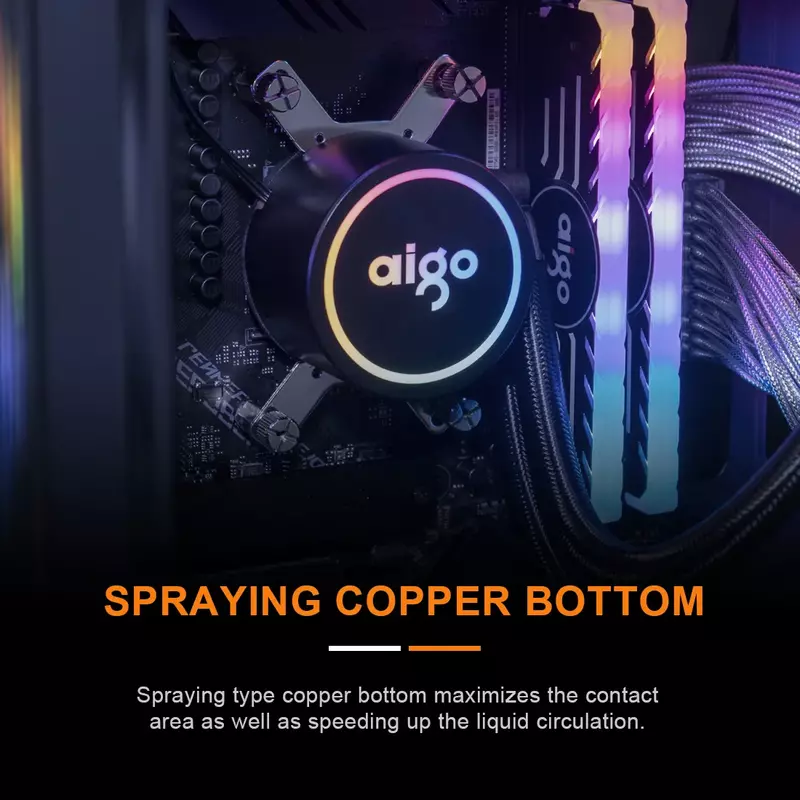 مبرد مياه بالكمبيوتر من Aigo CPU ، مبرد بالماء RGB ، مشعاع مدمج ، مشعاع مدمج ، LGA من/من/AM3 +/AM4