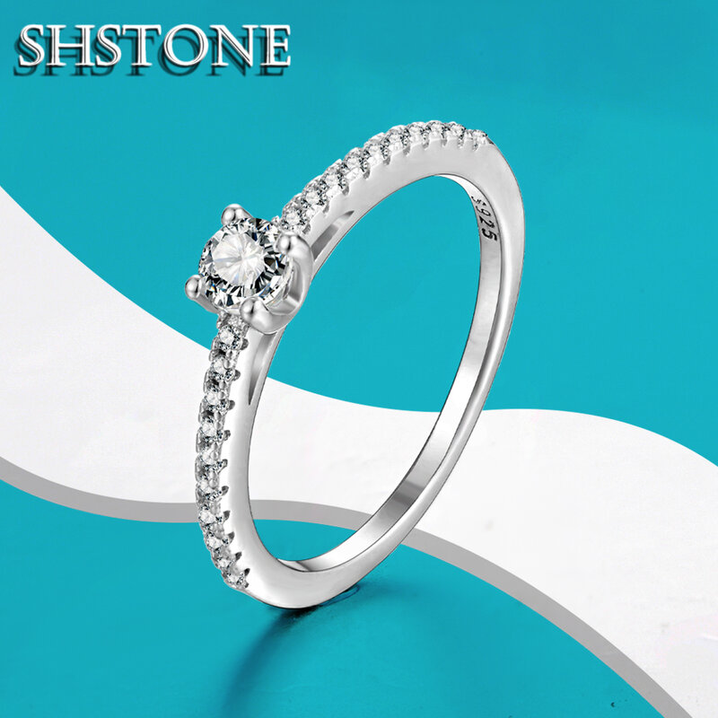SHSTONE-حلقات صغيرة من issanite للنساء حلقة ألماس معملية مستديرة ، فضة إسترليني mos925 ، vs1 ، لون D ، هدايا مجوهرات راقية