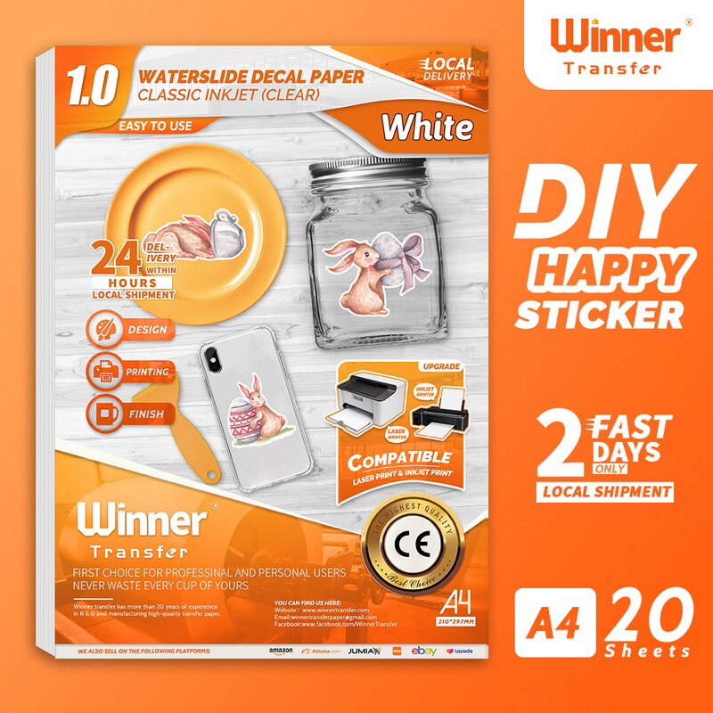 WinnerTransfer الأبيض سعيد ملصق للوحة الأثاث الهاتف لوازم مكتبية منزلية ملصقات الزخرفية للزجاج