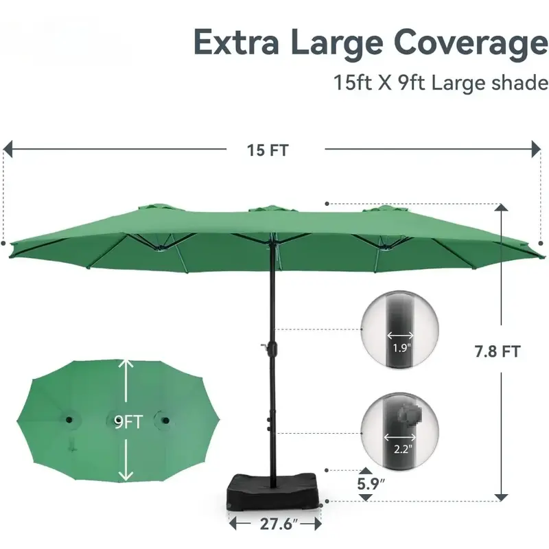 مظلة كبيرة بقاعدة ، على الوجهين ، مستطيلية ، للحديقة ، حمام السباحة ، العشب ، الحديقة ، النعناع الأخضر ، الفناء