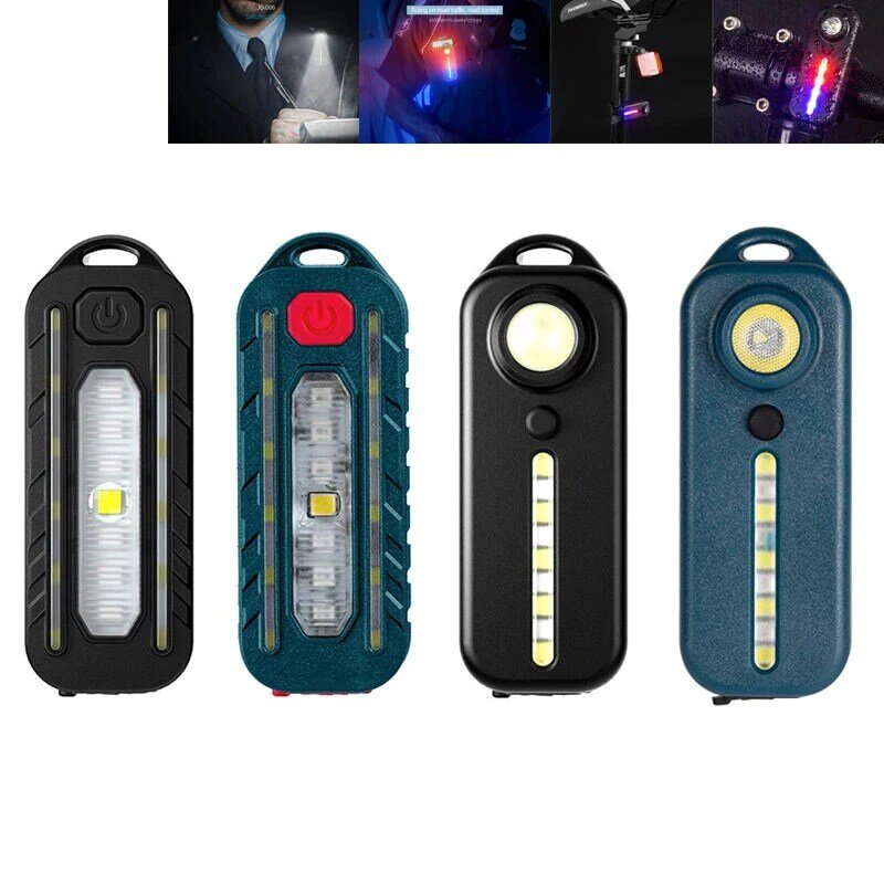 LED أحمر أزرق كتف مصباح إضاءة بسيارة الشرطة مع مشبك USB Type-C قابلة للشحن دراجة ضوء خلفي خوذة مصباح سلسلة مفاتيح بكشاف ضوء
