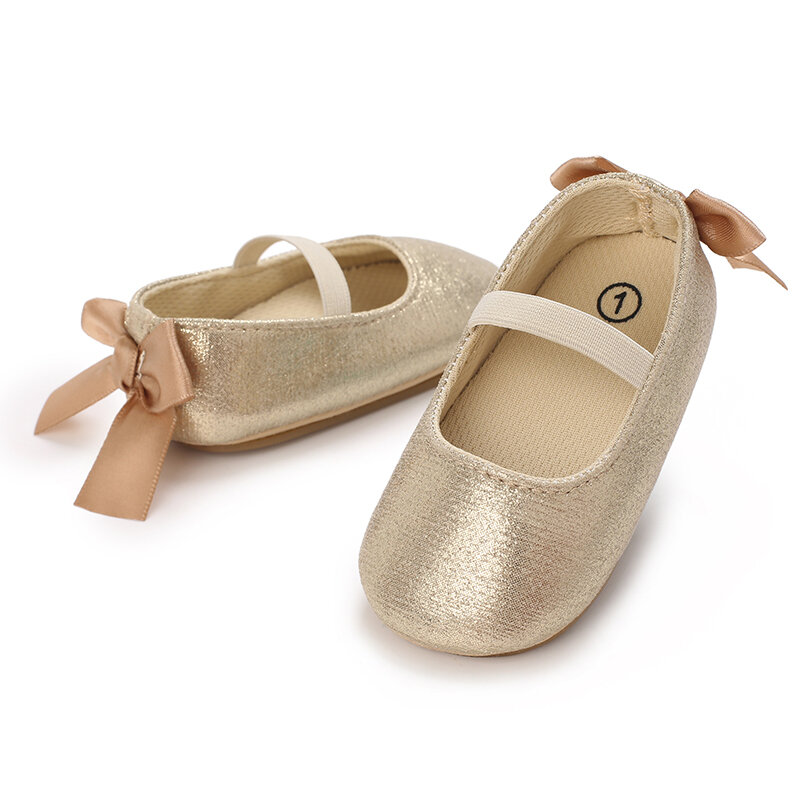 حذاء أميرة أحادي اللون للفتيات الصغيرات ، حذاء مسطح بعقدة فراشية ، حذاء مشي كاجوال لحديثي الولادة