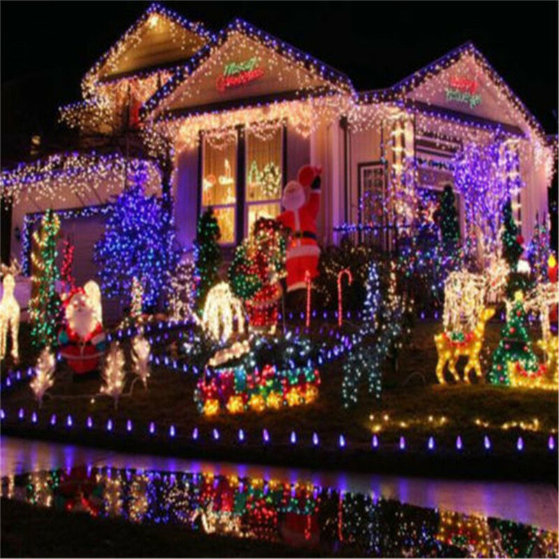 مصابيح خارجية مضادة للماء بإضاءة ليد ، مصابيح ، إكليل ، زفاف ، حفلات ، ديكورات ، تيار متردد ، 9 ألوان ، 20 م ، V ، V ، عيد الميلاد ، مصابيح ليد