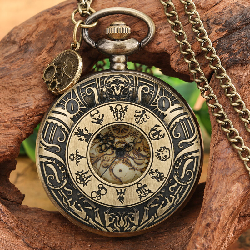 Steampunk الأبراج ساعة جيب خمر برونزية الجوف حالة ساعة كوارتز الأرقام الرومانية الطلب الإكسسوار قلادة ساعة مع سلسلة هدية
