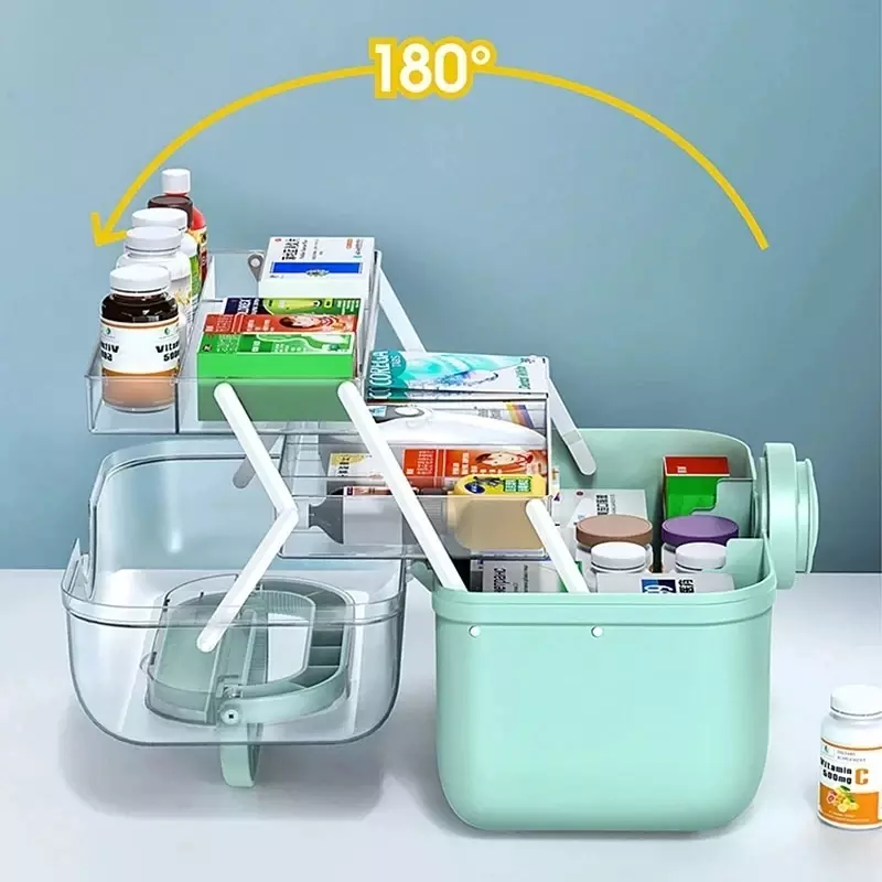 صندوق تخزين الأدوية المنزلية ، مجموعة الإسعافات الأولية المحمولة ، حاوية الطوارئ ، متعددة الطبقات ، عالية السعة