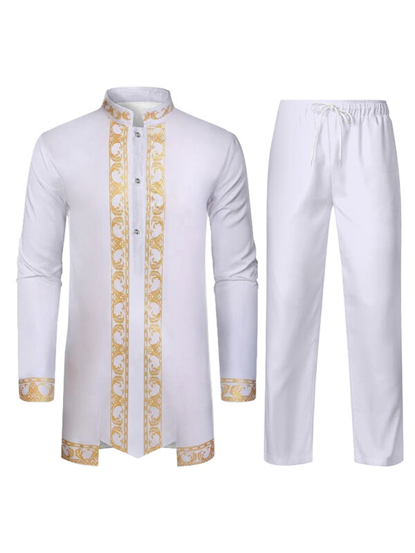 رداء إسلامي للرجال ، اللباس التقليدي للرجال العرب ، طباعة بنمط ثلاثي الأبعاد ، بنطلون أسود ، أبيض ، أصفر ، كحلي ، أزرق ، بأكمام طويلة