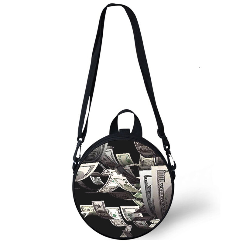 الدولار الأمريكي المال الطفل رياض الأطفال حقيبة ثلاثية الأبعاد طباعة Crossbody حقائب الكتف للمدرسة المرأة حقيبة صغيرة مستديرة حقيبة Rugtas