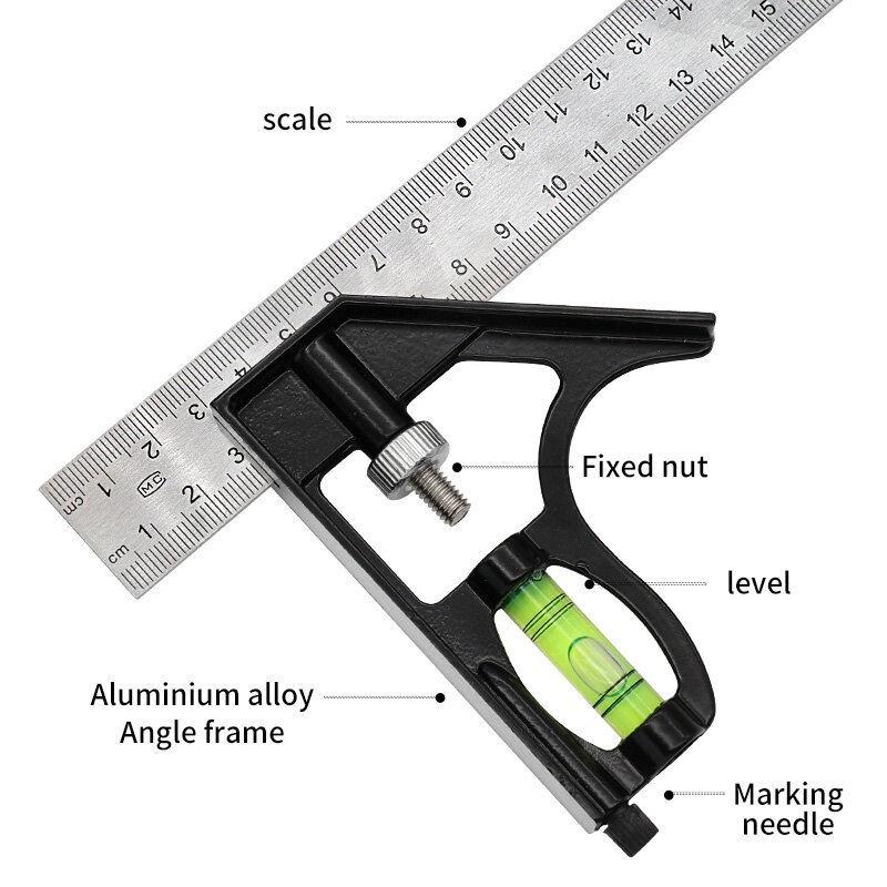 زاوية مربع قياس طقم أدوات ماكينة صناعة النحاس والألومنيوم والصلب دائم قابل للتعديل الجمع مستوى الكحول 12 "300 مللي متر