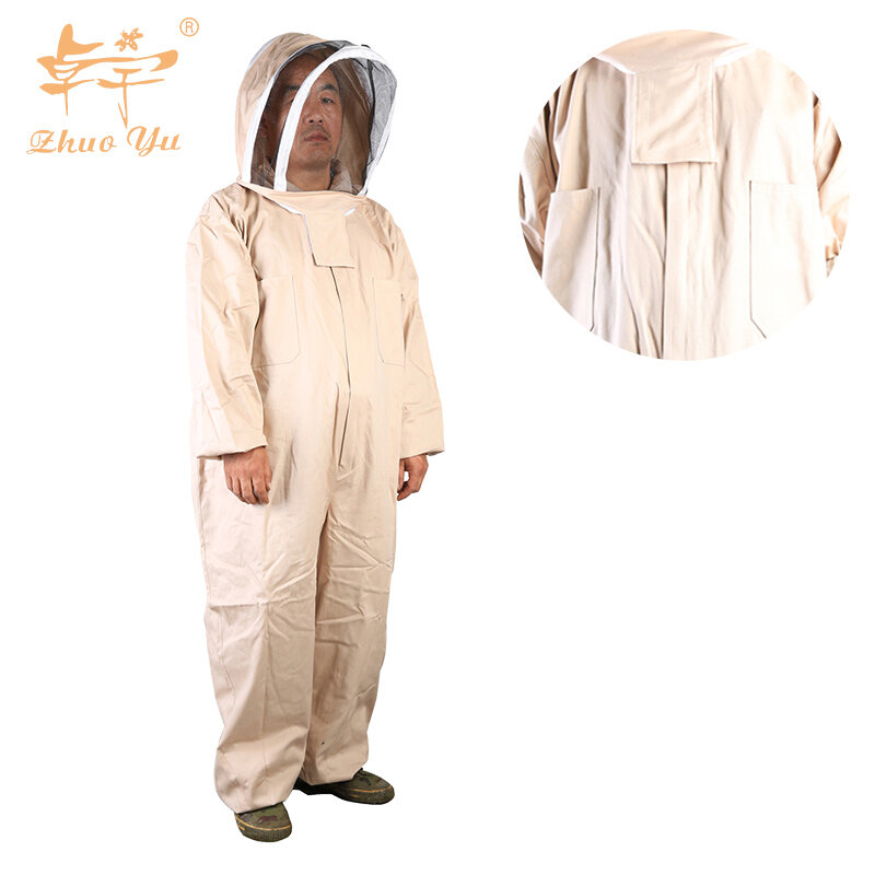 بدلة تربية النحل من القطن الخالص ، ملابس الحماية ، سترة بغطاء رأس ، سياج تهوية ، بدلة نحل الحجاب ، لوازم المصنع