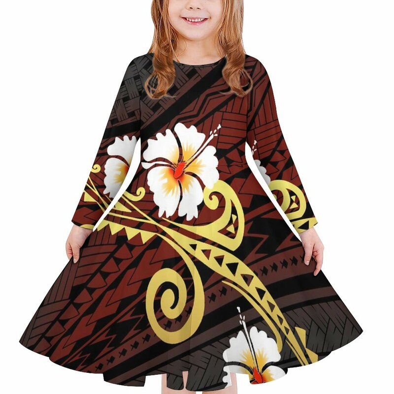 فستان بكم طويل للأطفال مخصص جزيرة المحيط الهادئ الفن الساموان بولينيزي القبلية تصميم سنوات حفلة Puletasi فستان