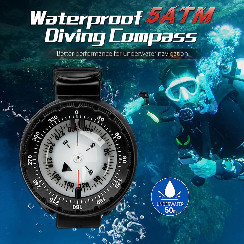 بوصلة غوص تحت الماء رقمية ، ساعة احترافية مقاومة للمياه للسباحة ، متوازنة مضيئة ، جهاز غوص السكوبا ، 50 متر
