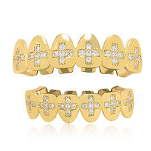 مجموعة أسنان جميلة من حجر الزركون ، خلع ملابس هالالونيا ، شخصية مبالغة ، هيب هوب ، 6 أسنان صغيرة