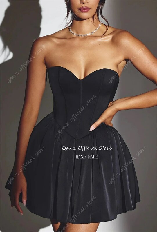 فستان حفل العودة للوطن أسود من Qanz-Sweet ، فستان قصير بخط ، مشد خلفي ، جودة عالية