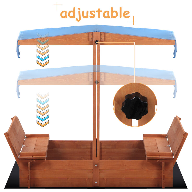 صندوق رمل خشبي مع غطاء قابل للتحويل للأطفال في الهواء الطلق الفناء الخلفي مقعد اللعب صندوق الرمل