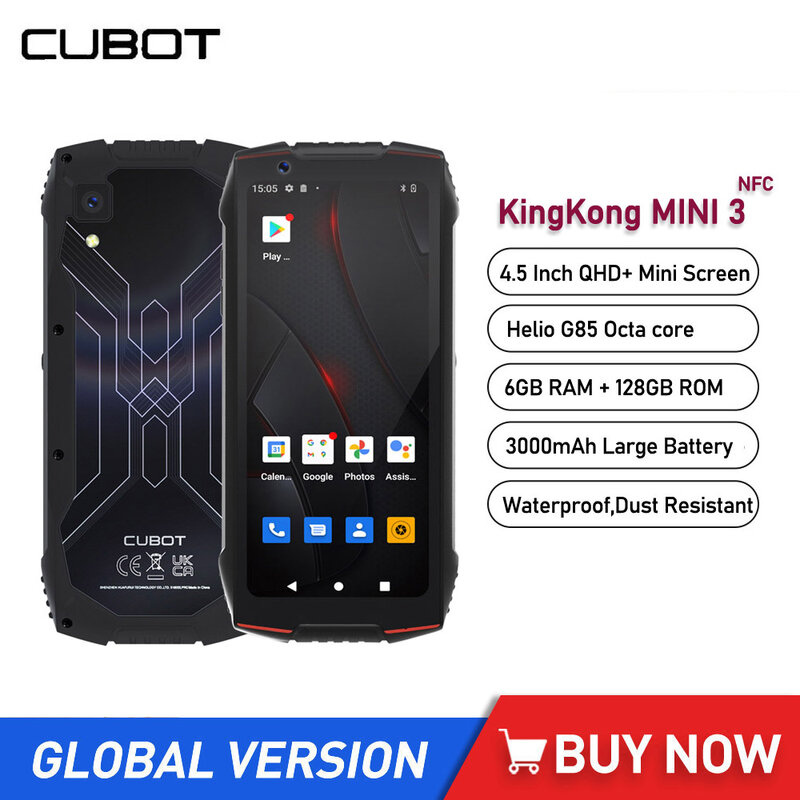 هاتف Cubot-KingKong MINI 3 الذكي ، مقاوم للماء ، ثماني النواة ، 6GB + 128GB ، 4.5 بوصة ، 3000mAh ، كاميرا 20mp ، 4G ، NFC
