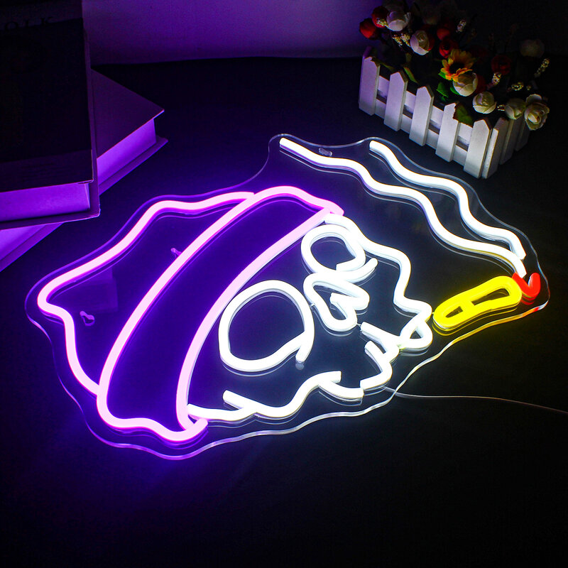 مصباح LED USB مع جمجمة تدخين ، لافتة نيون ، هيكل عظمي إبداعي ، ديكور جدار الغرفة ، حفلة مهرجان الهالويين ، شعار غرفة النوم ، جدار فني