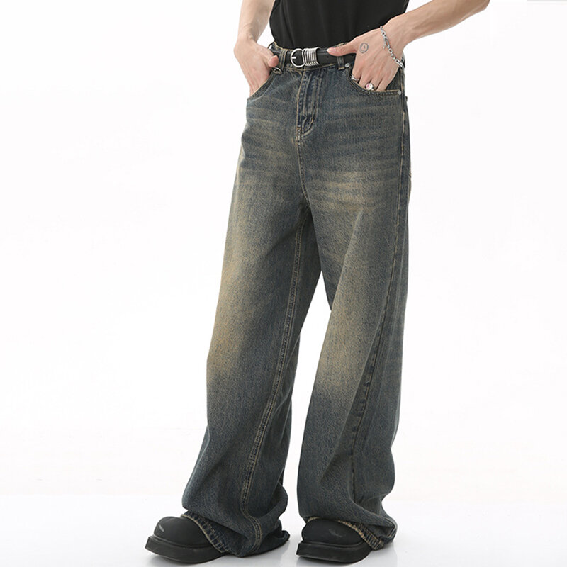بنطلون جينز رجالي عتيق من IEFB جينز غير رسمي غير رسمي واسع الساق من قماش الدنيم بنطلون صيفي فضفاض متعدد الاستخدامات 9C354