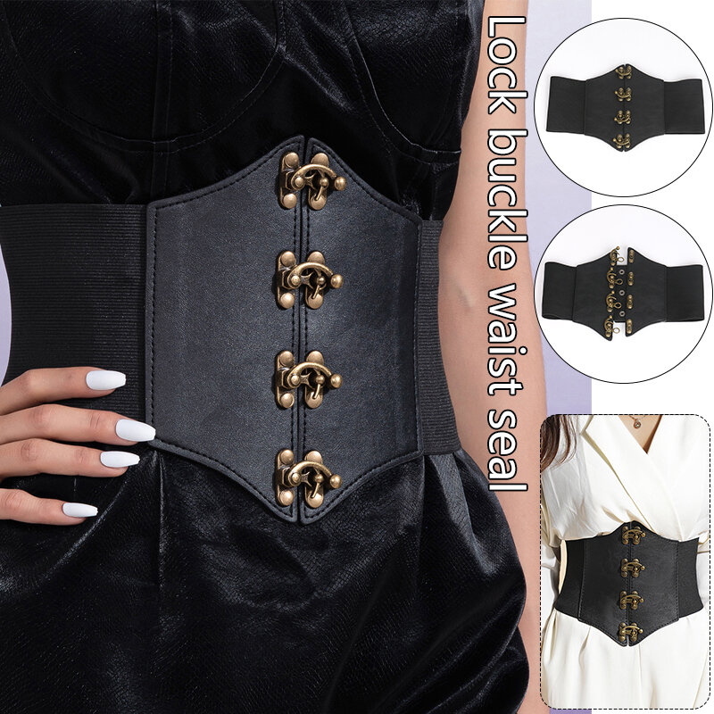 الرجعية النساء واسعة حزام Steampunk بولي Leather الجلود مزلاج أحزمة لسيدة متعددة الأبعاد تصميم الشعور مشد معطف فستان ديكور الخصر حزام