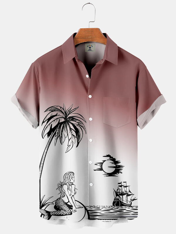 حورية البحر للرجال هاواي غروب جوز الهند طباعة 3D قميص اجتماعي قصير ، عارضة نمط بلوزة الأزهار ، مصمم خمر هاراجاو كاديز ، جديد