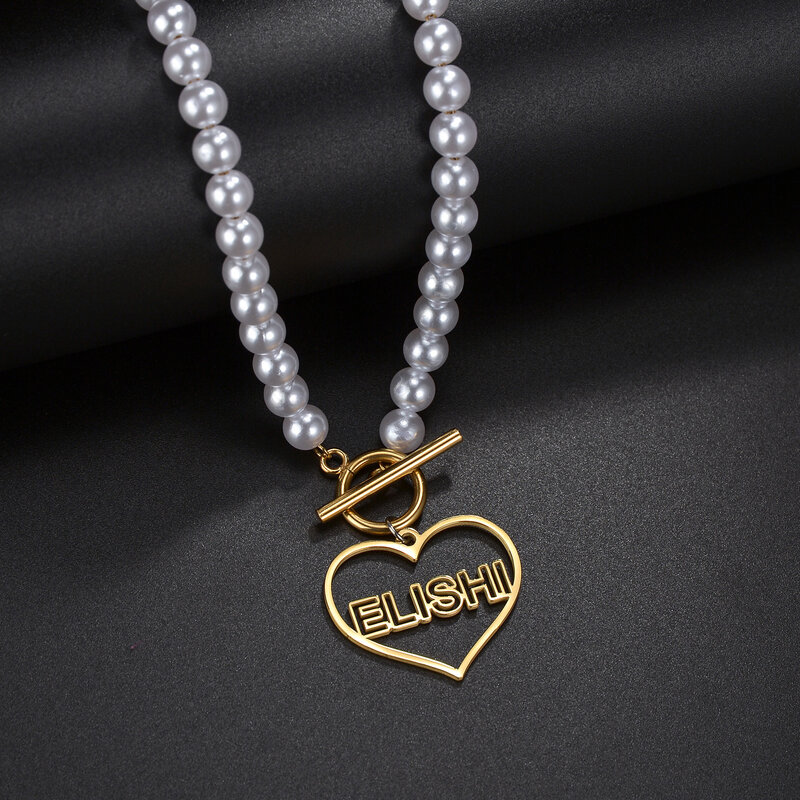 قلادة مخصصة للنساء من Akizoom على شكل قلب ، سلسلة من الخرز ، قلادة مشبك ، فولاذ مقاوم للصدأ ، مجوهرات شخصية ، هدية عيد الحب