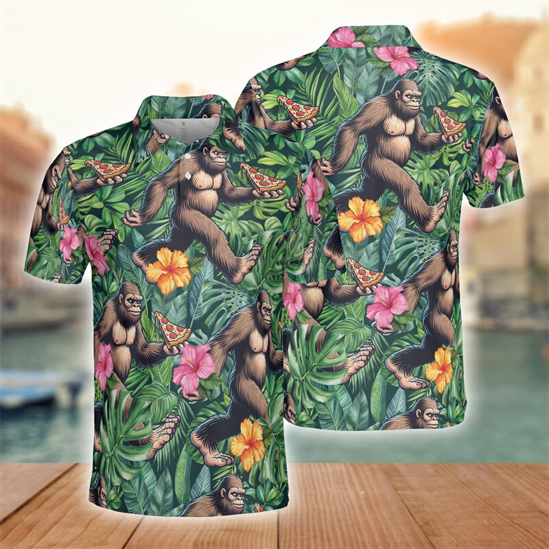 قميص بولو للشاطئ بأكمام قصيرة للرجال ، تصميم أزياء ، بيتزا مطبوعة ثلاثية الأبعاد ، هاراجاكو ، حيوان ، هاواي ، عطلة ، قمم للرجال ، ملابس