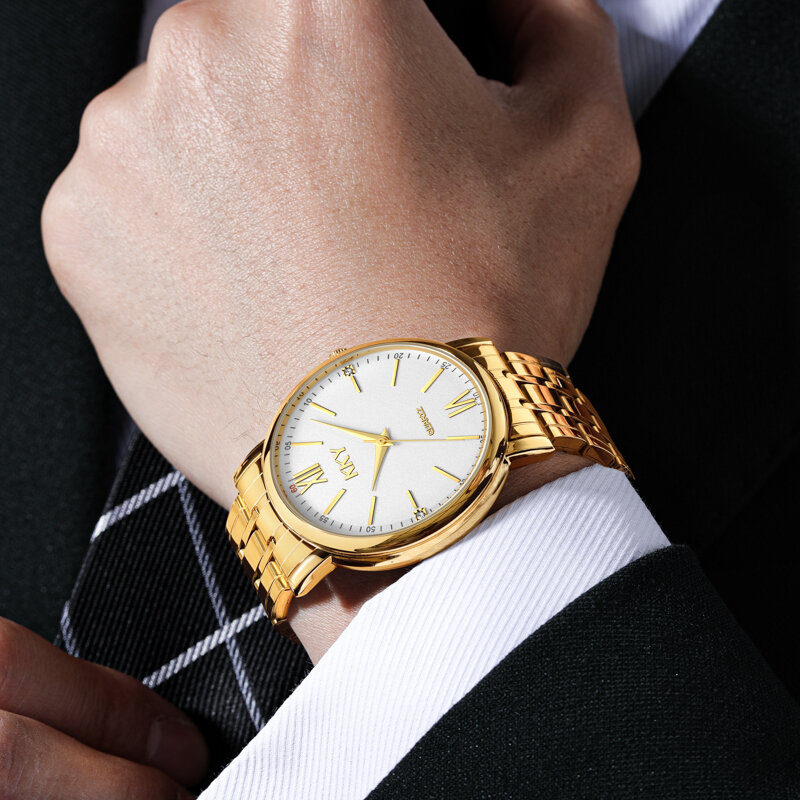 KKY-ساعة ذهبية بسيطة للرجال ، ساعة عصرية ثلاثية الإبر ، ساعة زوجين جميلين ، جديدة