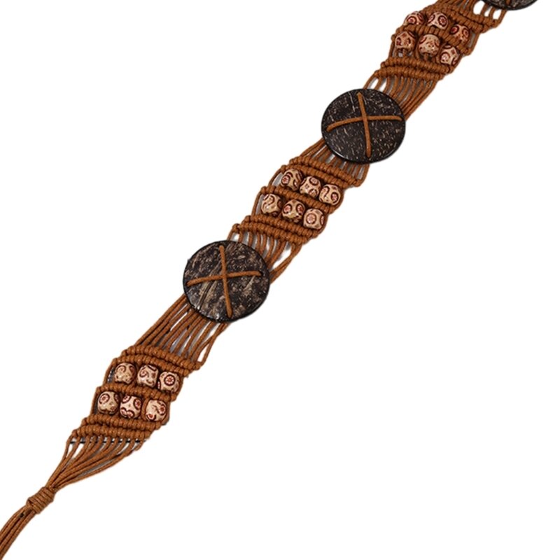 حزام كروشيه منسوج يدويًا، حزام حبل عتيق، حزام خصر على الطراز البوهيمي للإناث