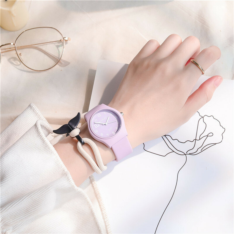 ساعة كوارتز نسائية بسوار سيليكون ، حلوى ملونة ، ساعة يد رقمية ، أزياء غير رسمية