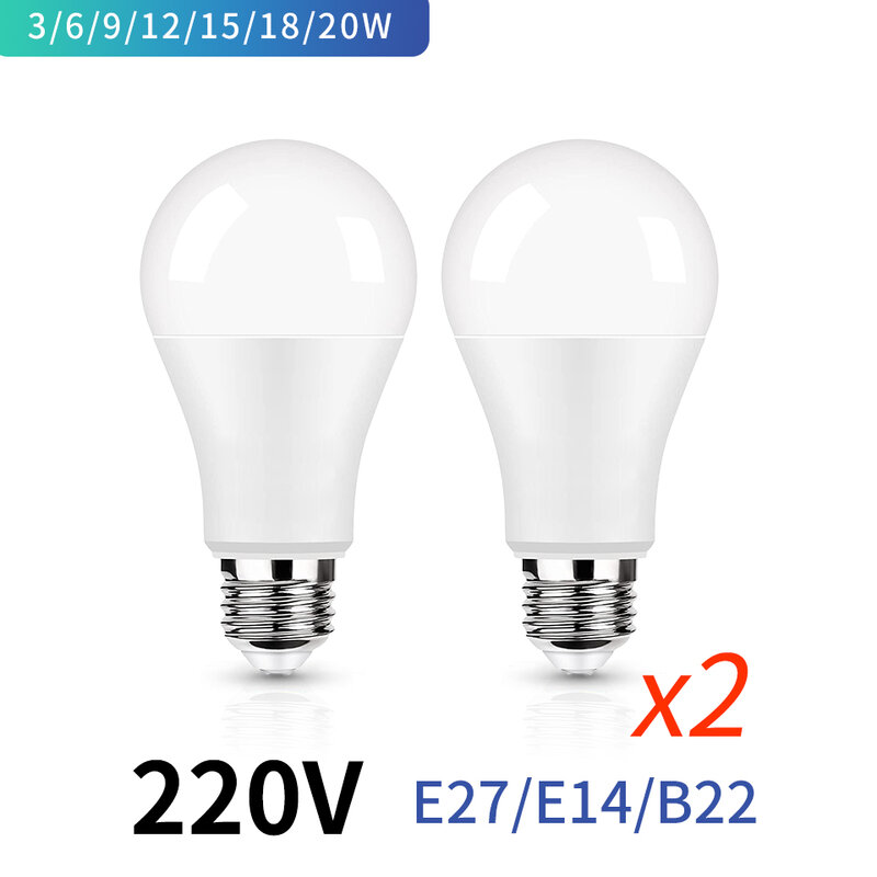 2 قطعة LED لمبة E27 E14 B22 220 فولت ضوء لمبة الطاقة الحقيقية 20 واط 18 واط 15 واط 12 واط 9 واط 6 واط 3 واط Lampada غرفة المعيشة المنزل Led مصباح