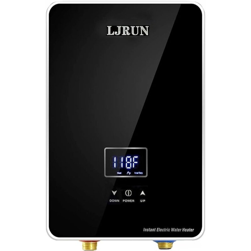 LJRUN-سخان مياه كهربائي فوري ، سخان مياه بدون خزان للمطبخ والحمام ، تقنية التحوير الذاتي ، أسود ، 6kW ، 240 فولت