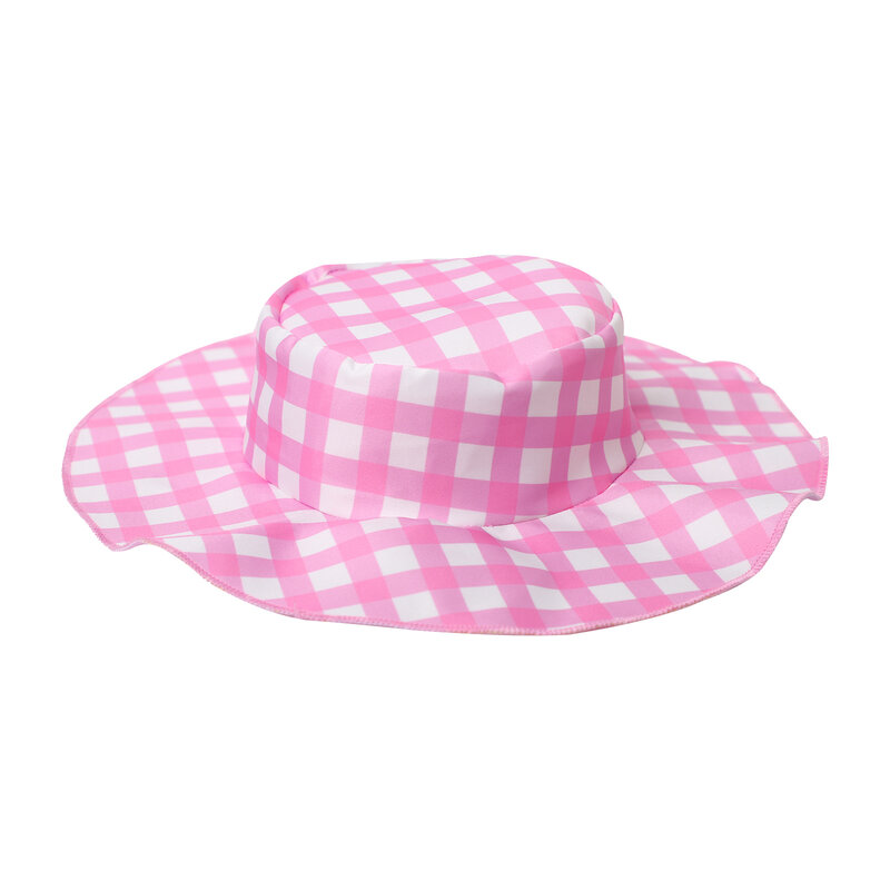 الوردي منقوشة طباعة قبعة للفتيات ، دمية تأثيري ، لعب دور ، زي ملحق ، قبعة حافة كبيرة ، واللباس
