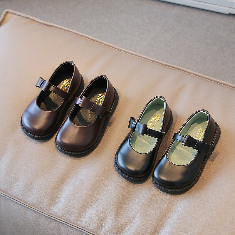 حذاء جلد للأطفال موضة جديدة الكورية الأطفال الفتيات ربيع الخريف طفل بولي Pu الأميرة ربطة أحذية أطفال حذاء الفتيات حذاء مسطح