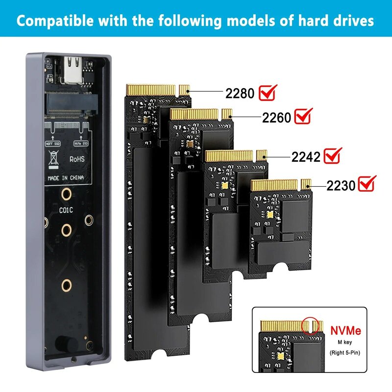 M2 SSD مع RGB LED ، حاوية بروتوكول مزدوج لـ ، من من من الألومنيوم ، ساتا ، النوع C ، Gen2 ، 10Gbps ، NGFF ، NVME