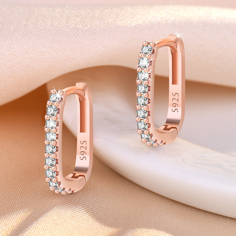 925 Sterling Silver Crystal Jewelry Fashion Zircon Circle Hoop Earrings For Woman New XY0179