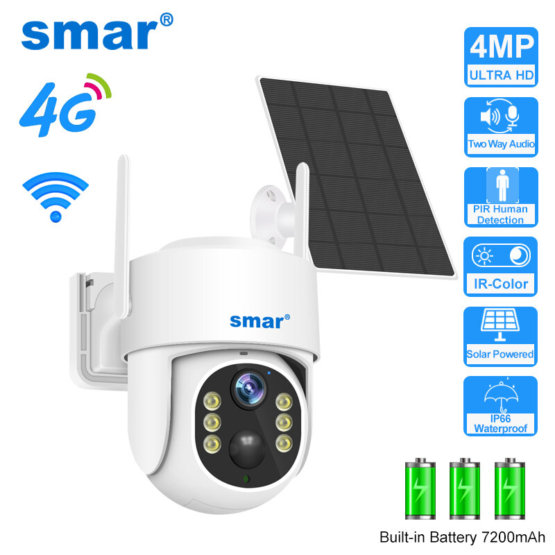 Smar-الألواح الشمسية PTZ كاميرا IP ، 4MP ، واي فاي ، 4G المراقبة بالفيديو ، وحماية الأمن ، المدمج في البطارية ، وقت طويل الاستعداد ، iCsee التطبيق