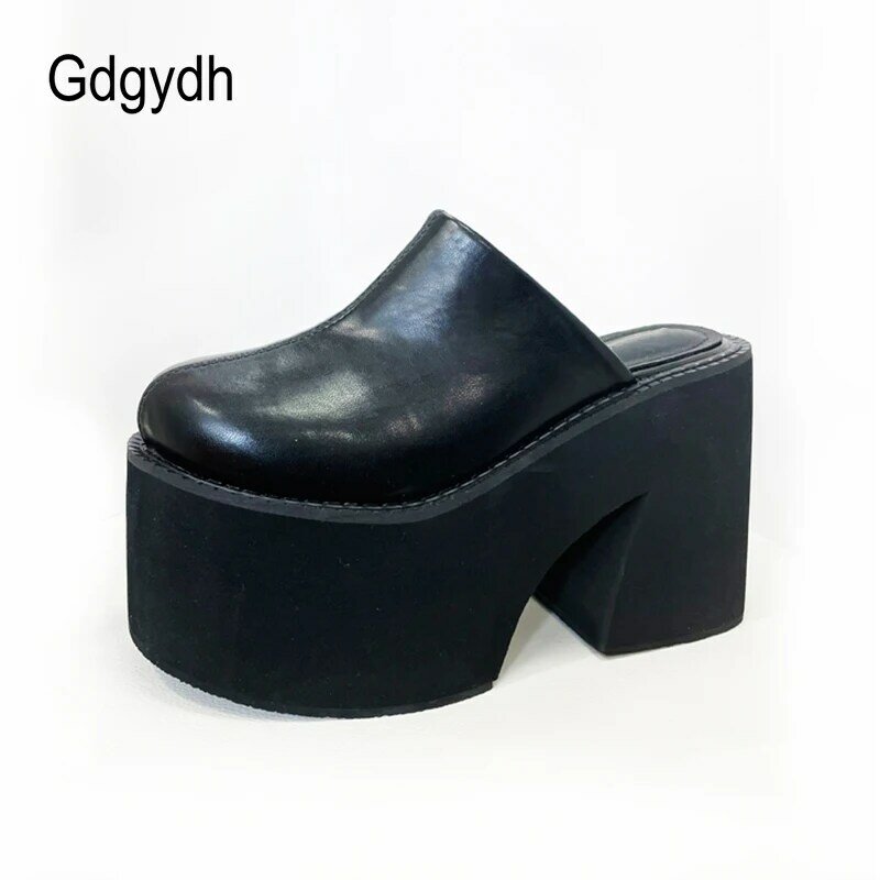 Gdgydh مغلق تو منصة البغال حذاء بكعب سميك أحذية النساء سميكة القاع الأسود عالية منصة Slingback اليومية ارتداء مريحة