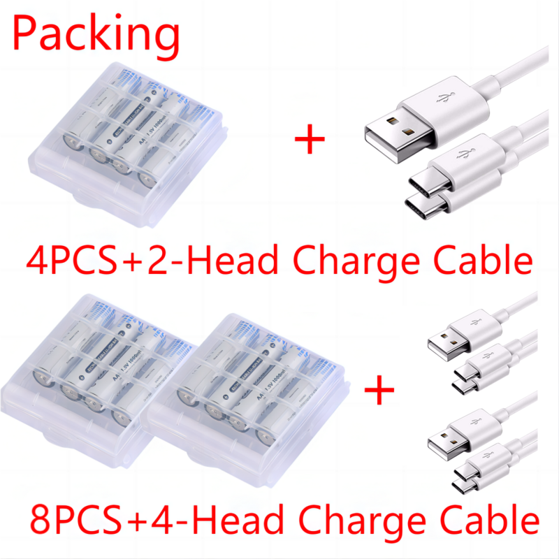 1.5 فولت AAA USB بطاريات قابلة للشحن 600mWh بطارية ليثيوم أيون للتحكم عن بعد الماوس لعبة كهربائية بطارية + نوع-C كابل